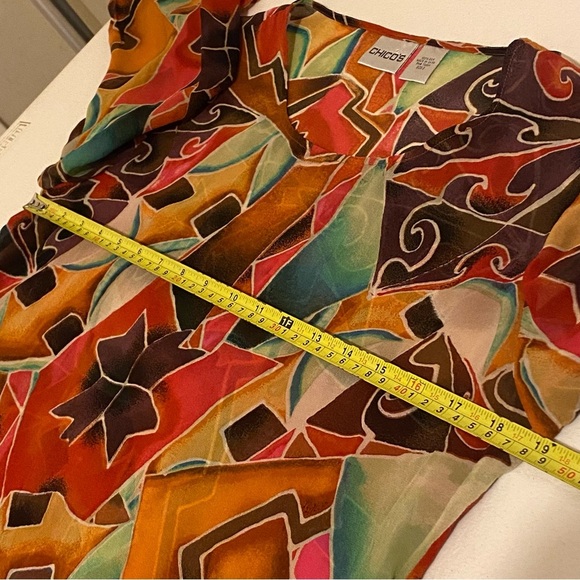 Chico’s Women’s 100% Silk Long Sleeve Sheer Blouse Artsy Size 0-XS Pullover Top - Picture 8 of 9